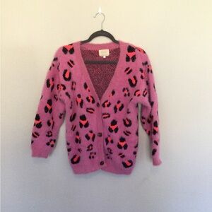 Hannah Banana pink leopard fuzzy cardigan like new size 14